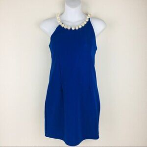 Royal Blue Large Pearl  Neckline Mini Dress